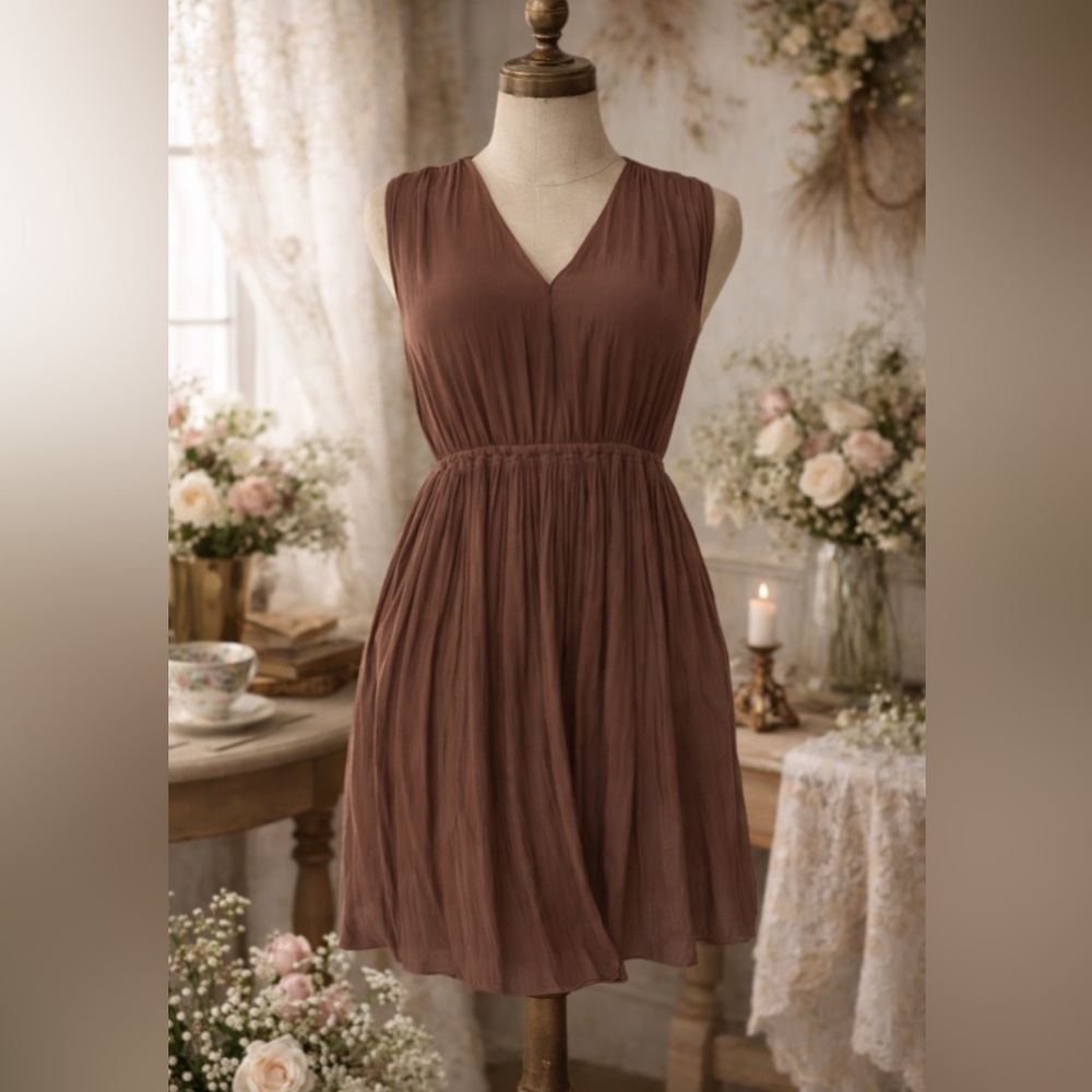 Wilfred Aritzia Almeida Brown Mauve Sleeveless Small Pleated Mini Dress